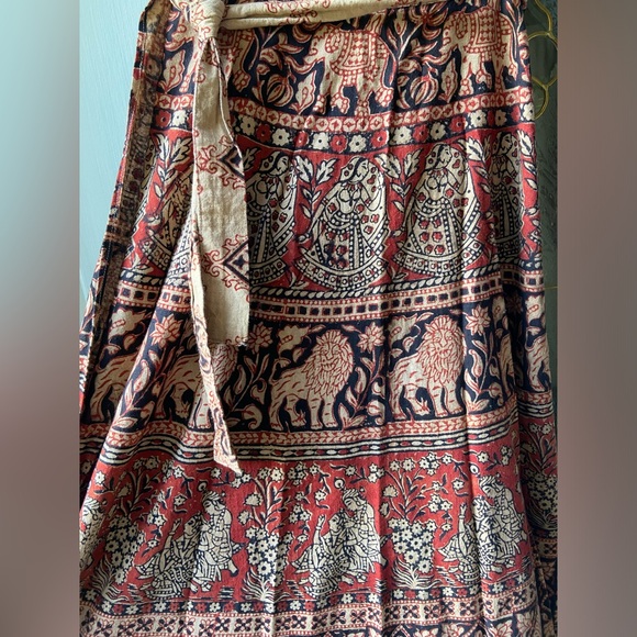 MAYA Elephant Lion FINAL PRICE* Wrap Skirt Cotton Tan Orange Black size S/M - Picture 2 of 6
